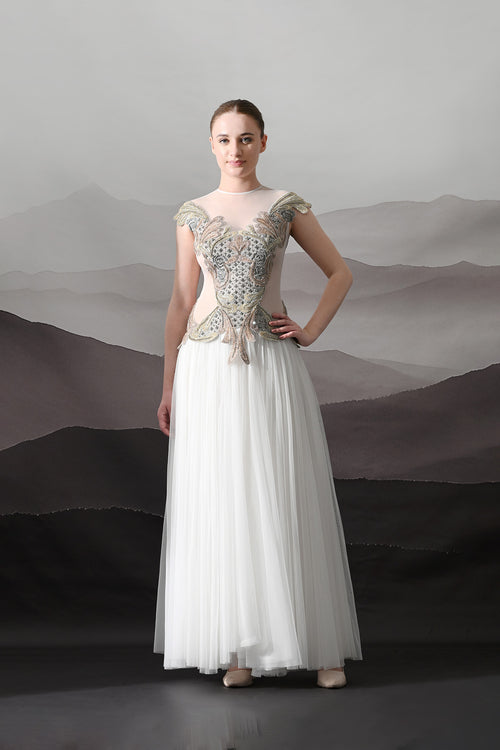 Ivory Gown With Hand-Embroidered Sculpted Bodice And Soft Pleated Bottom