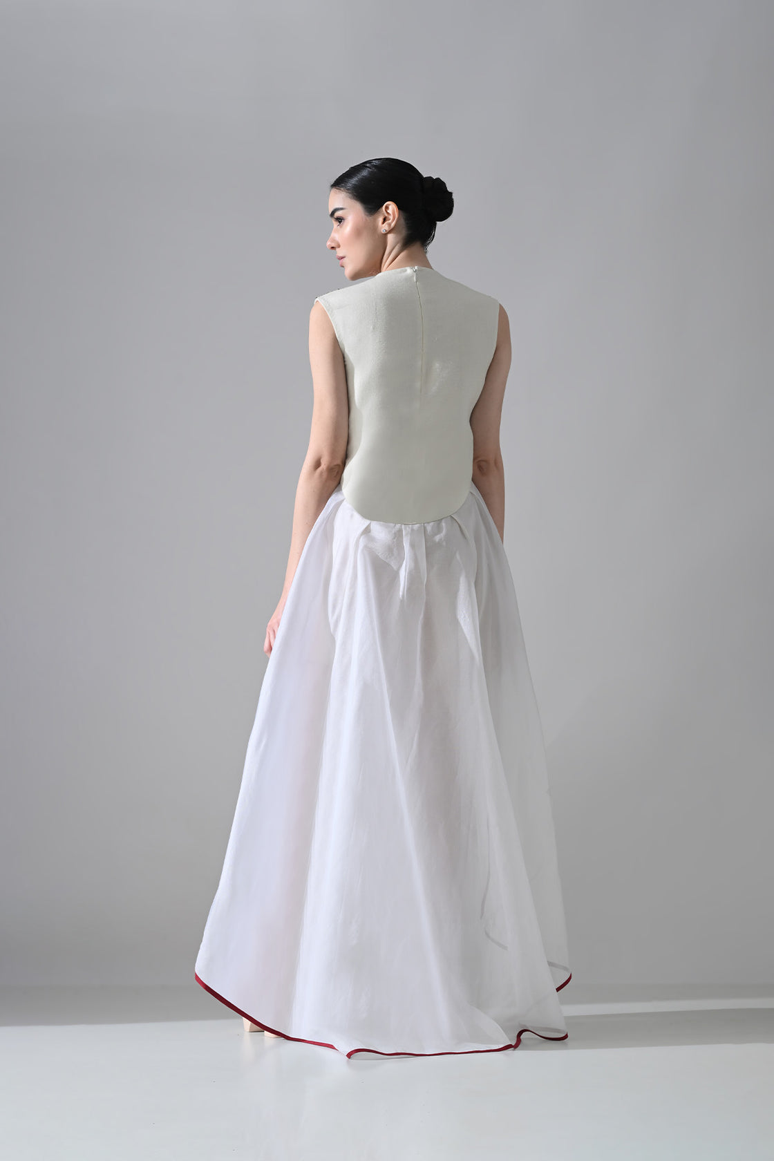 Ivory-White High Low Dress With Ornate And Layered Hem Detail