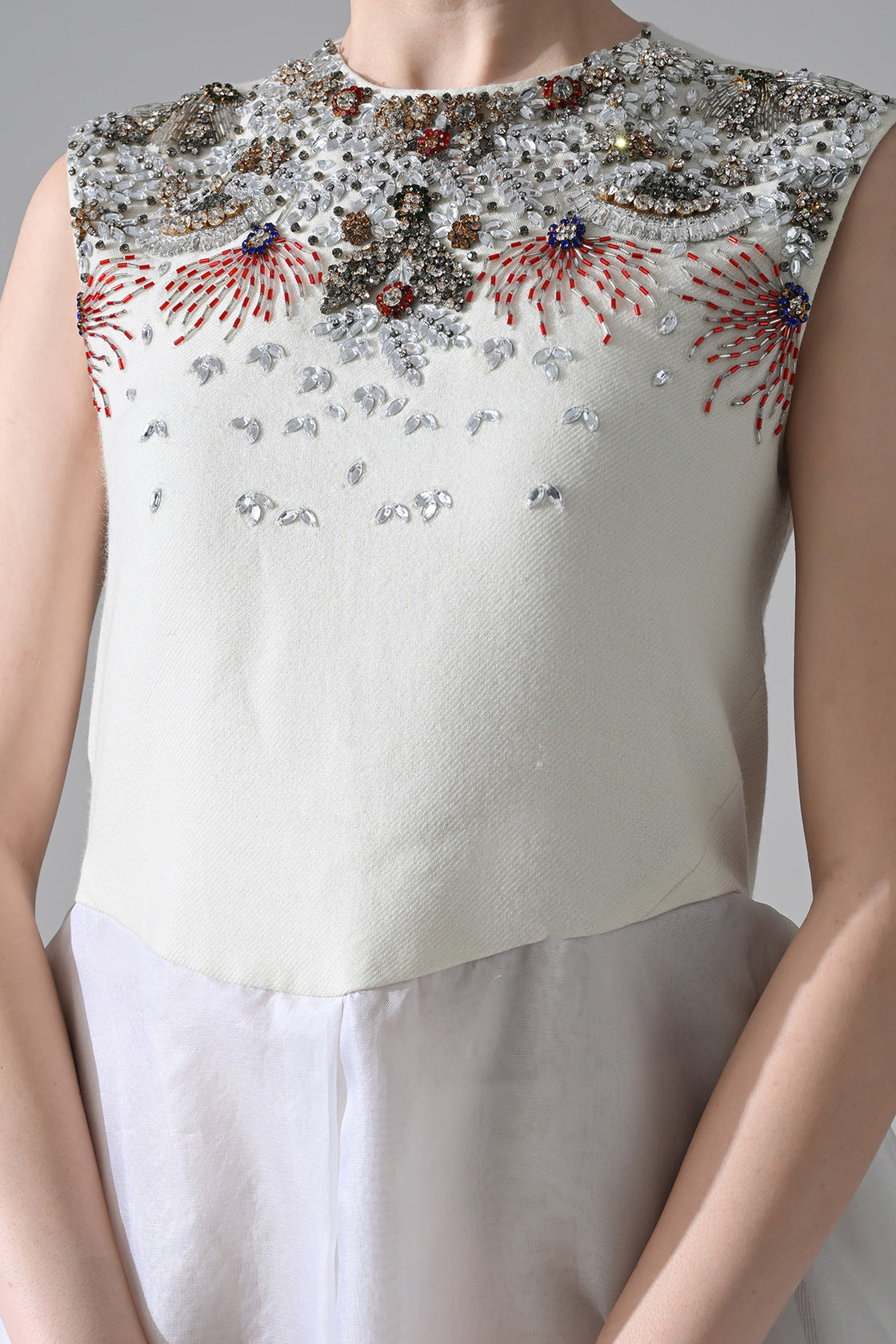 Ivory-White High Low Dress With Ornate And Layered Hem Detail