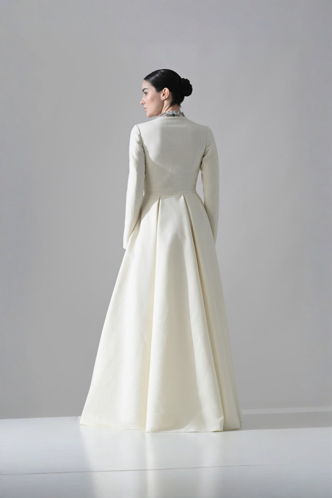 Ivory A-Line Dress With Vertical Hand Embellishment