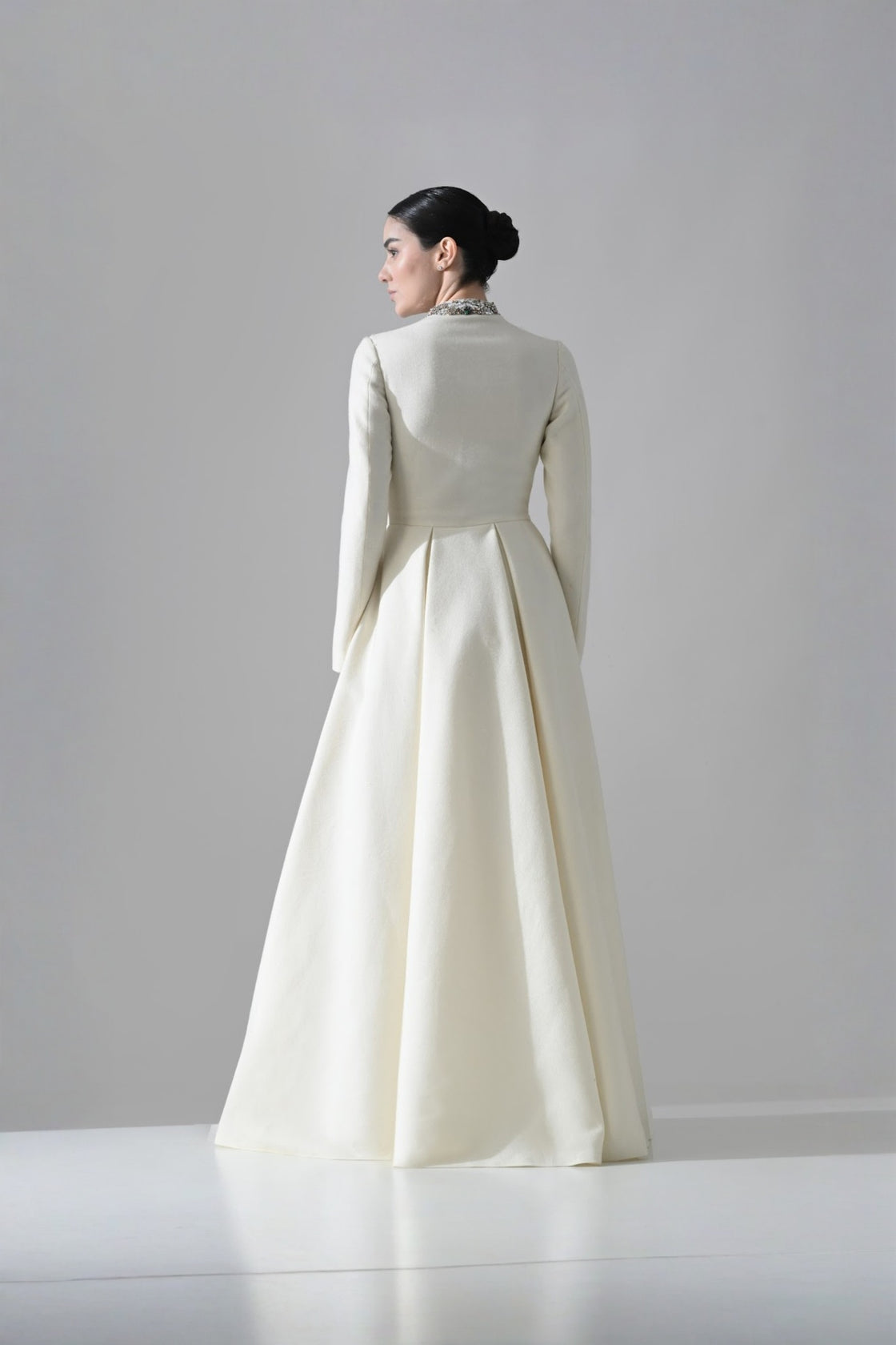 Ivory A-Line Dress With Vertical Hand Embellishment