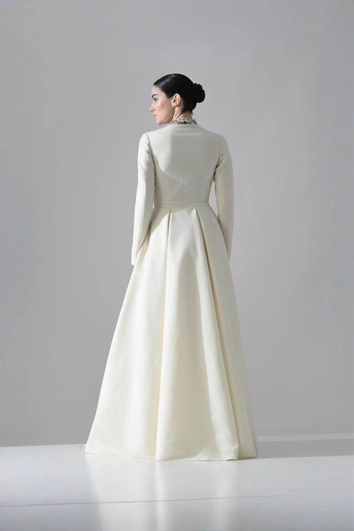 Ivory A-Line Dress With Vertical Hand Embellishment