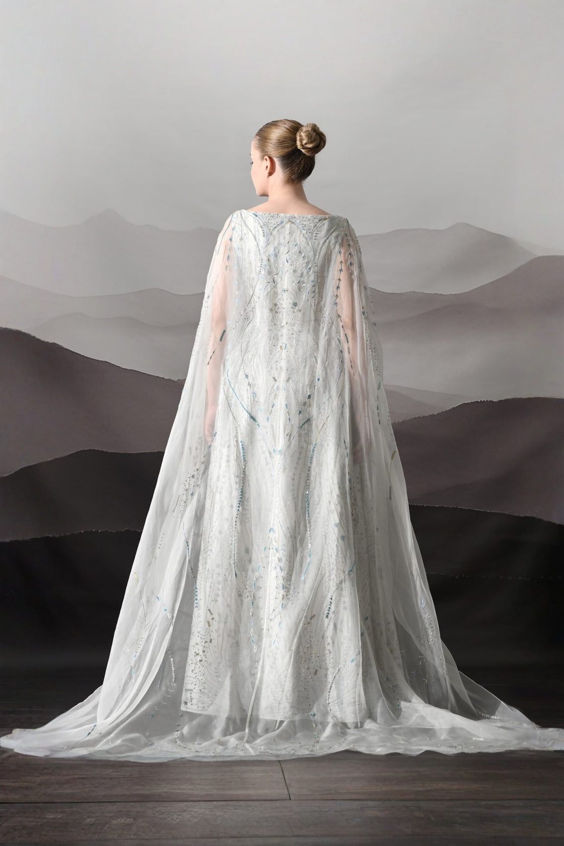 Ivory Sculpted Gown With All-Over Embroidery Handwork
