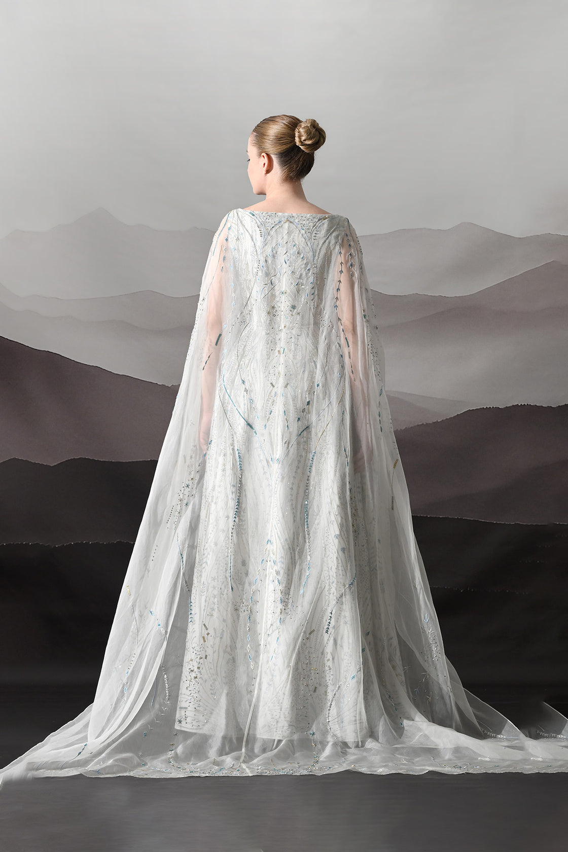 Ivory Sculpted Gown With All-Over Embroidery Handwork