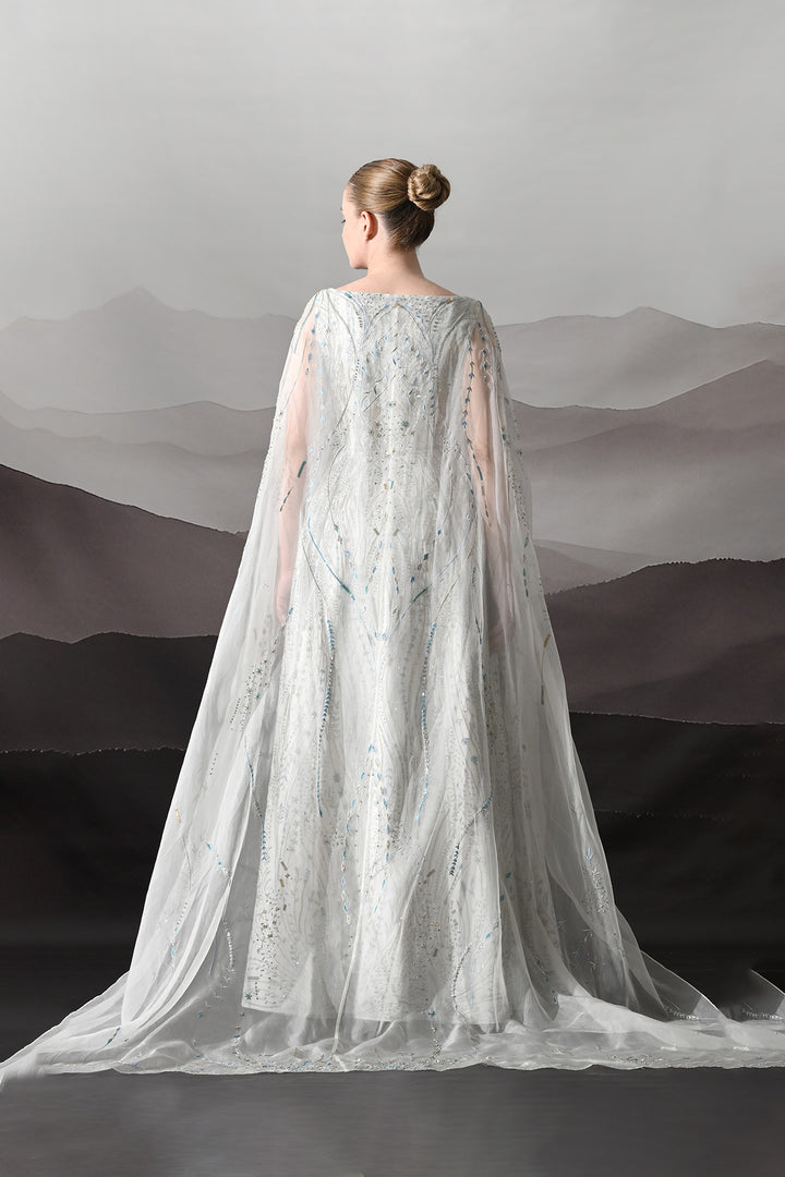 Ivory Sculpted Gown With All-Over Embroidery Handwork