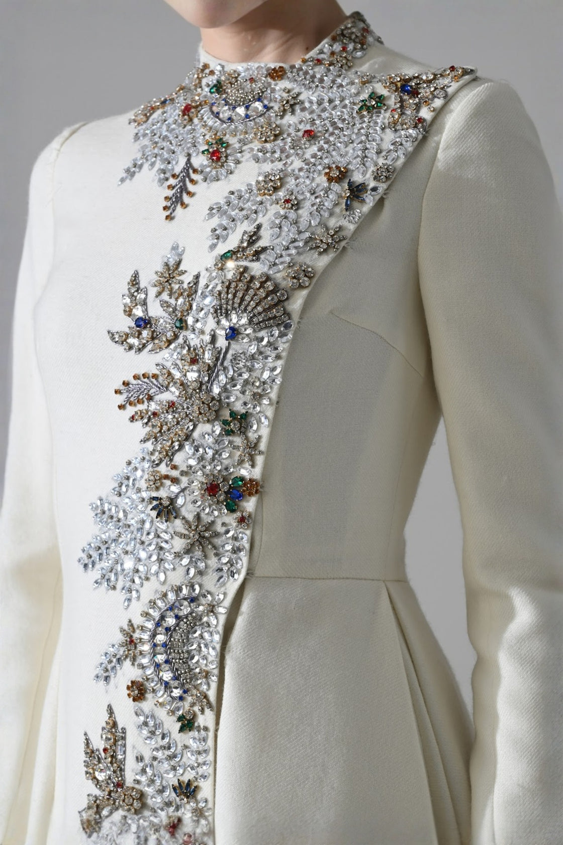 Ivory A-Line Dress With Vertical Hand Embellishment
