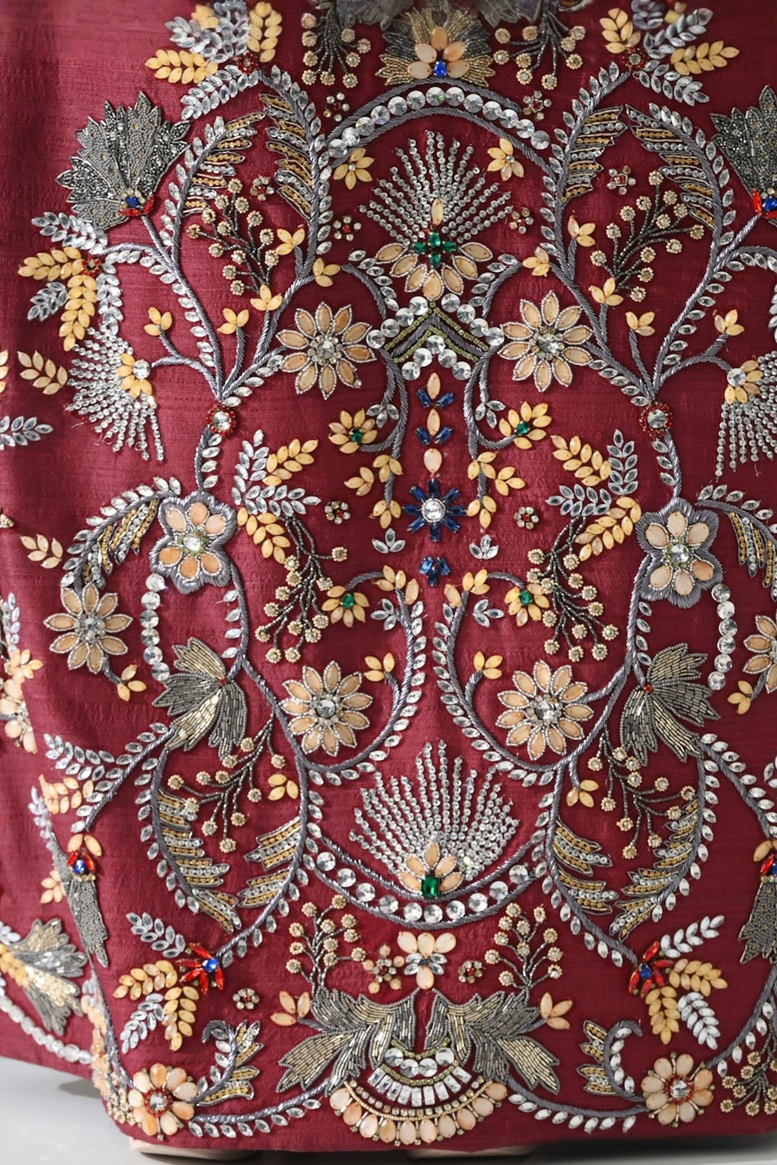 Crimson Structured Embroidered Long Dress