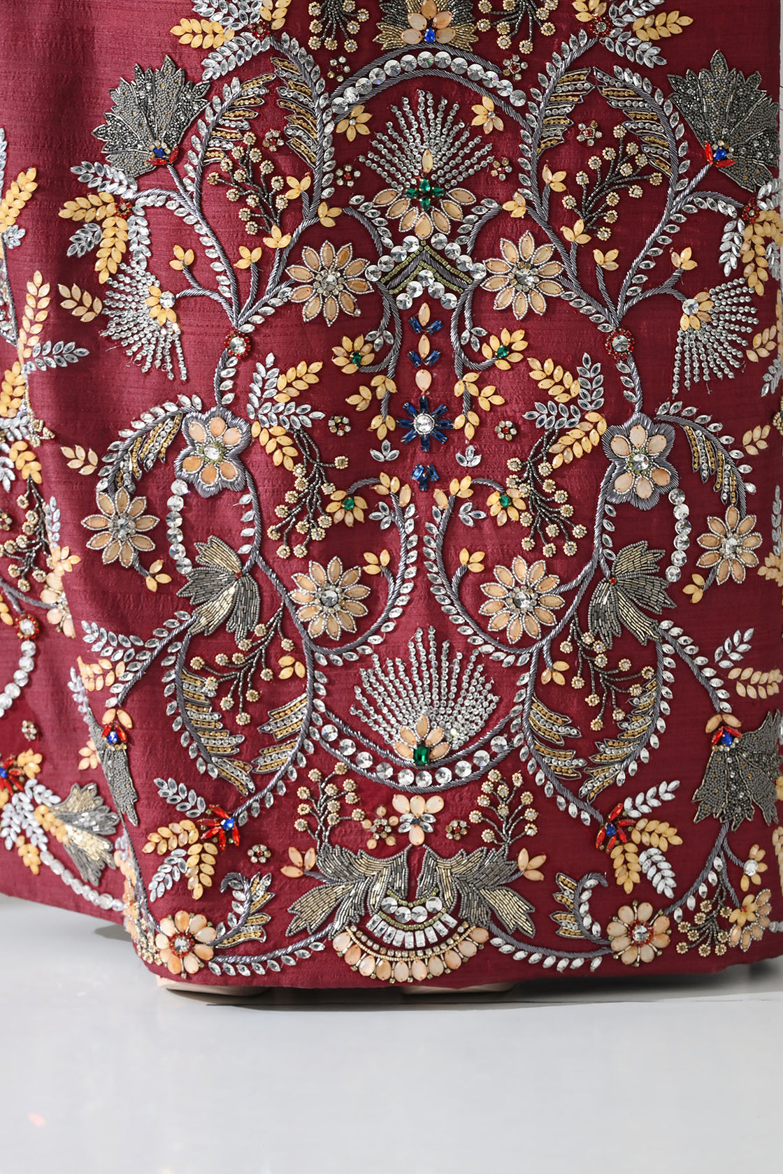 Crimson Structured Embroidered Long Dress