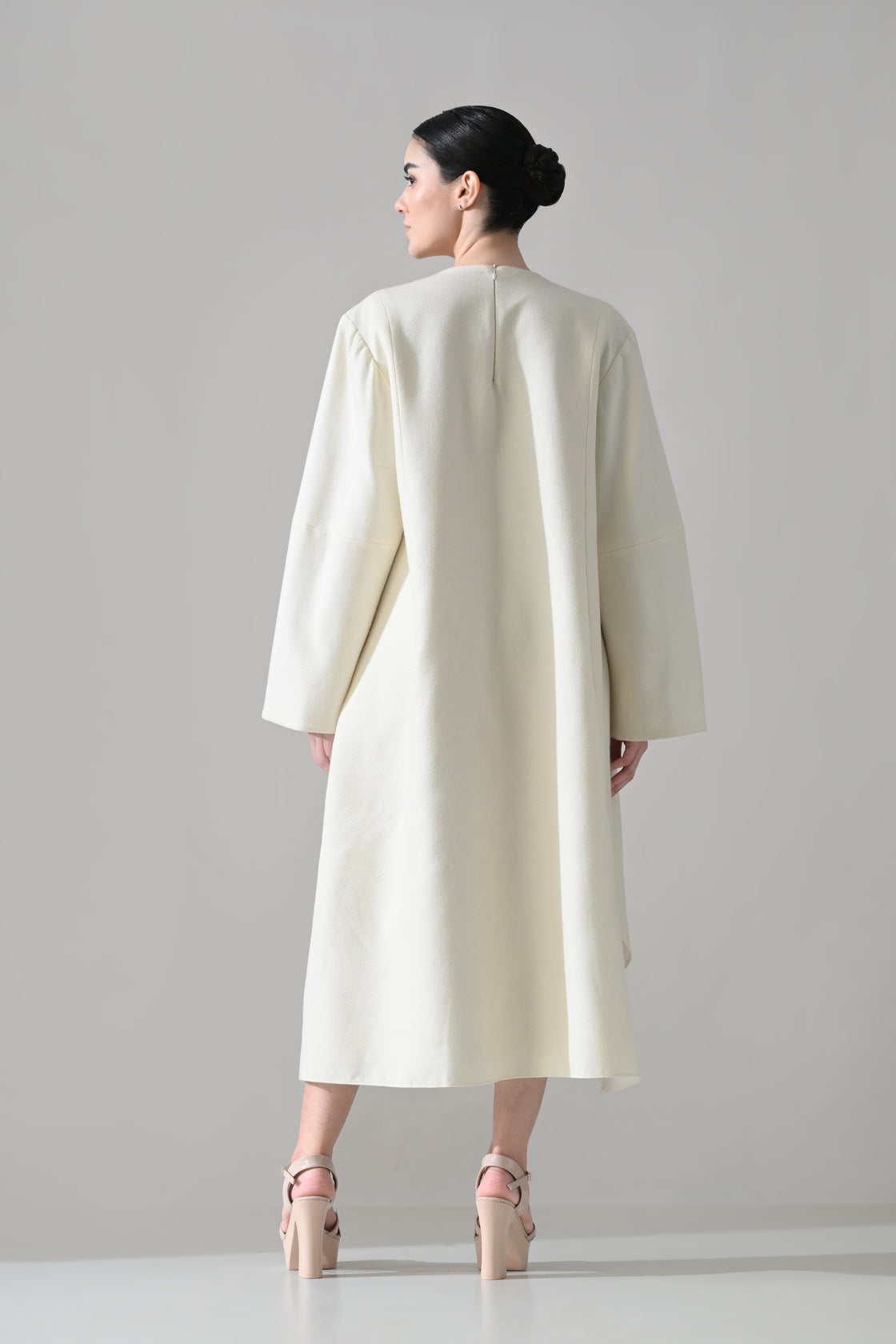 Ivory Dress with Asymmetrically Placed Hand-Embroidered Motifs