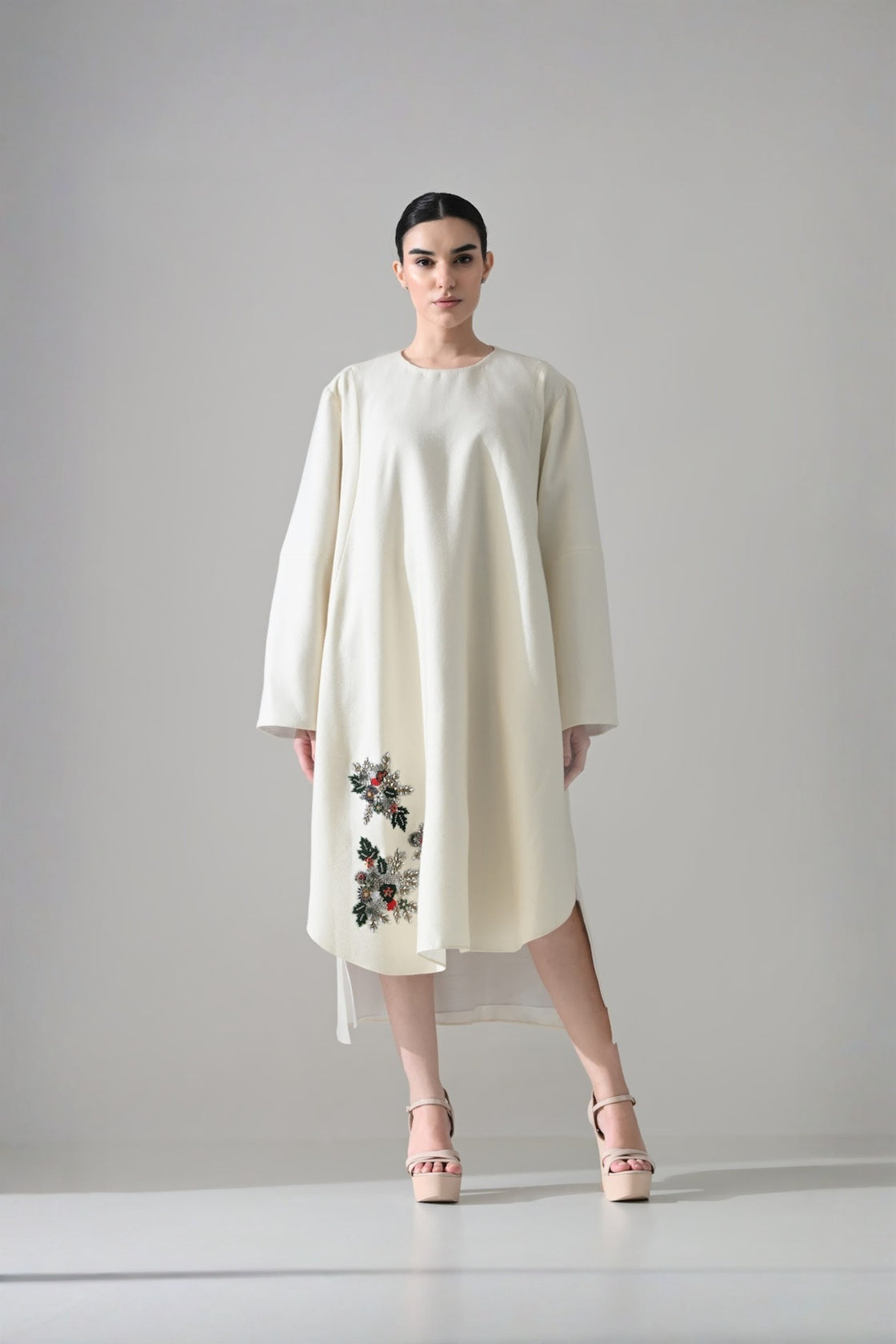 Ivory Dress  With Embroidered Motifs