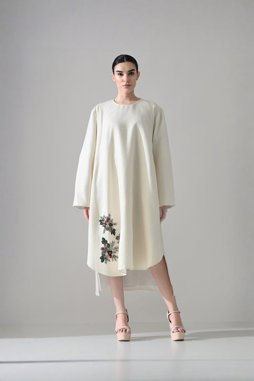 Ivory Dress  With Embroidered Motifs