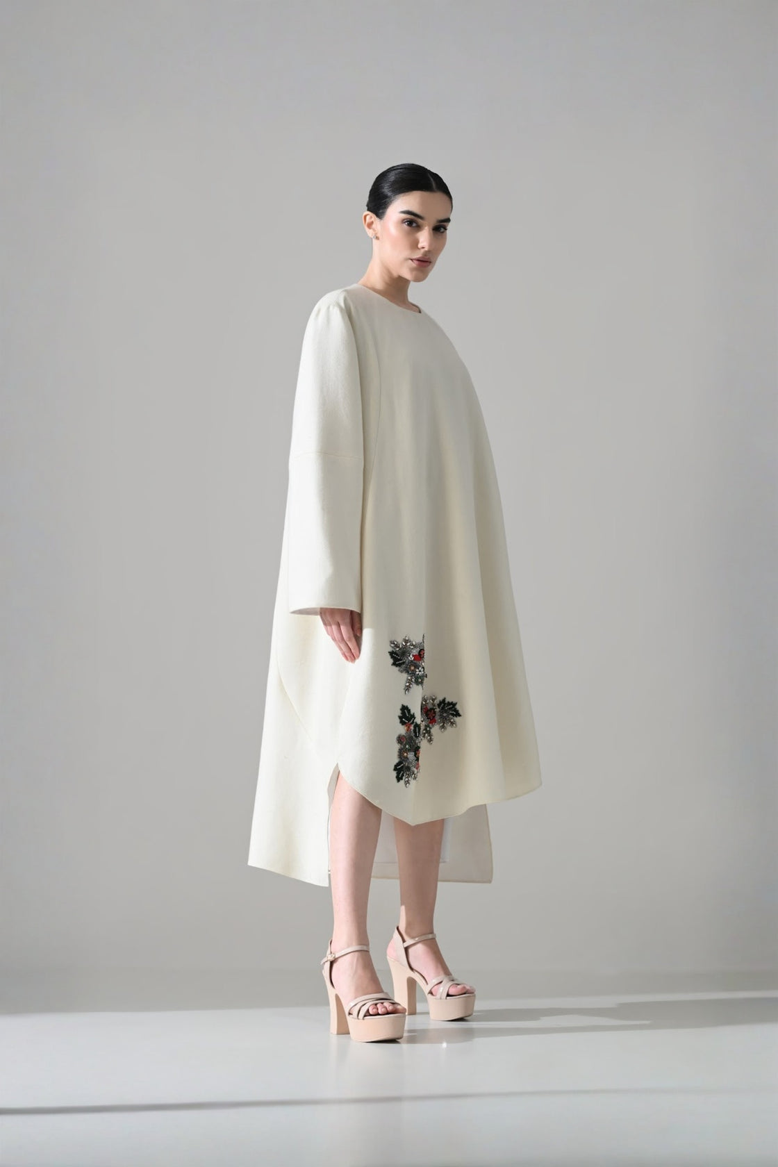 Ivory Dress  With Embroidered Motifs