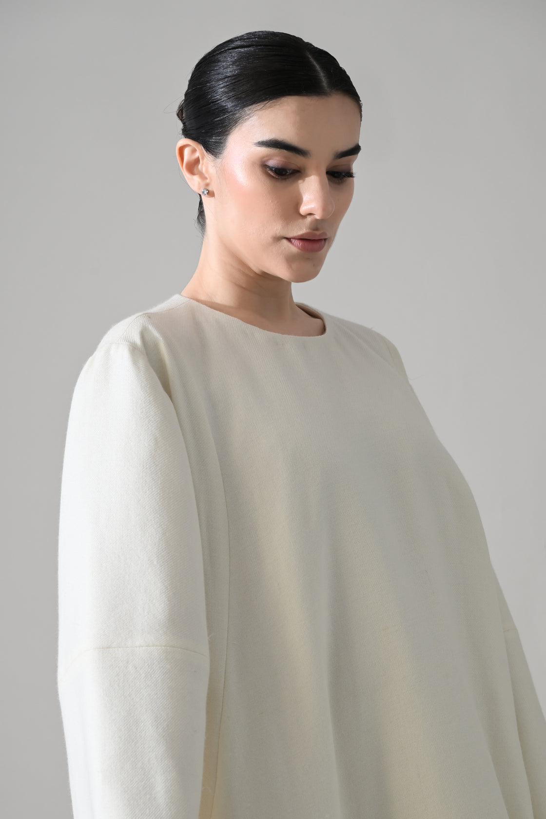 Ivory Dress with Asymmetrically Placed Hand-Embroidered Motifs