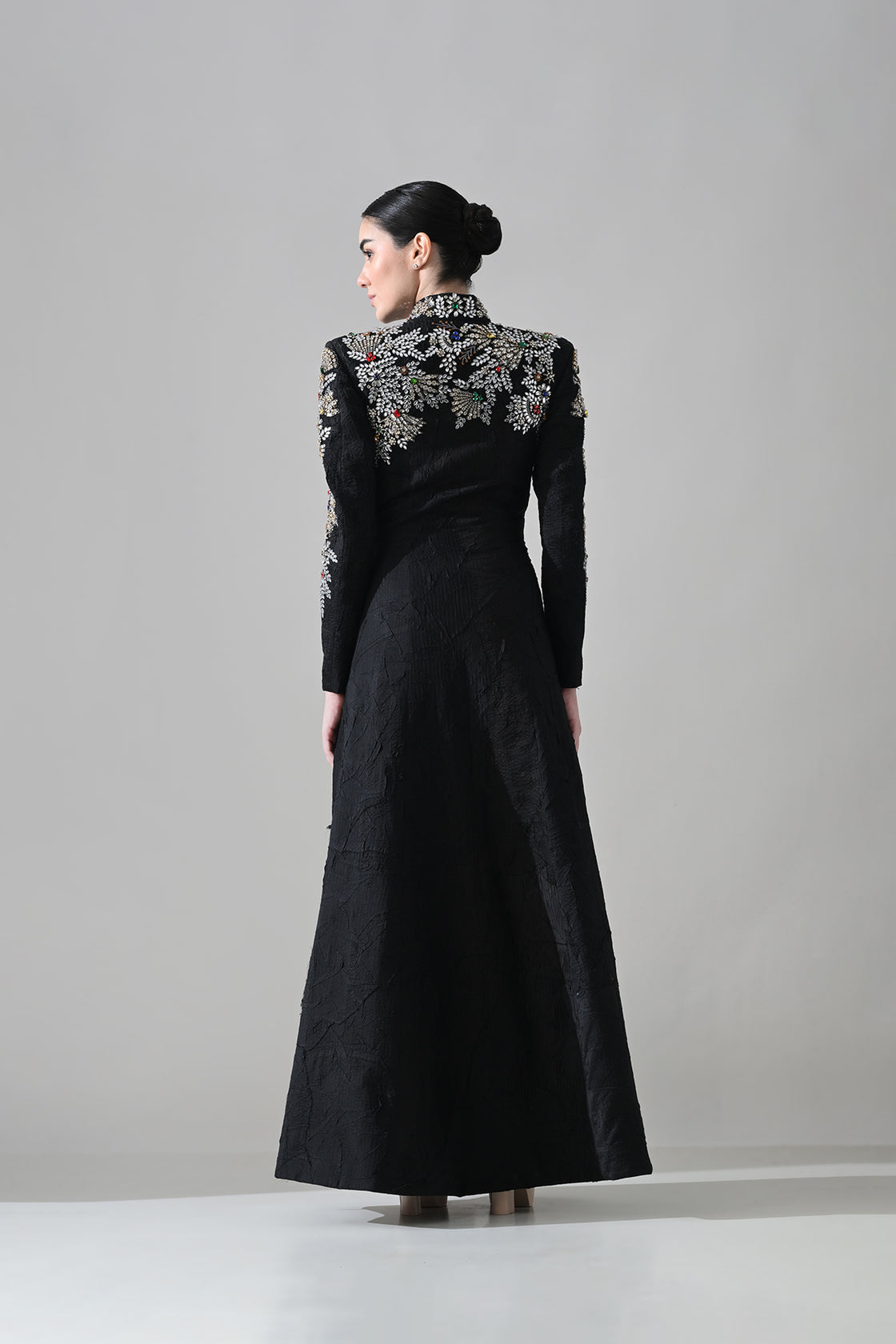 Noir Black Gown With Floral Embroidered Detail