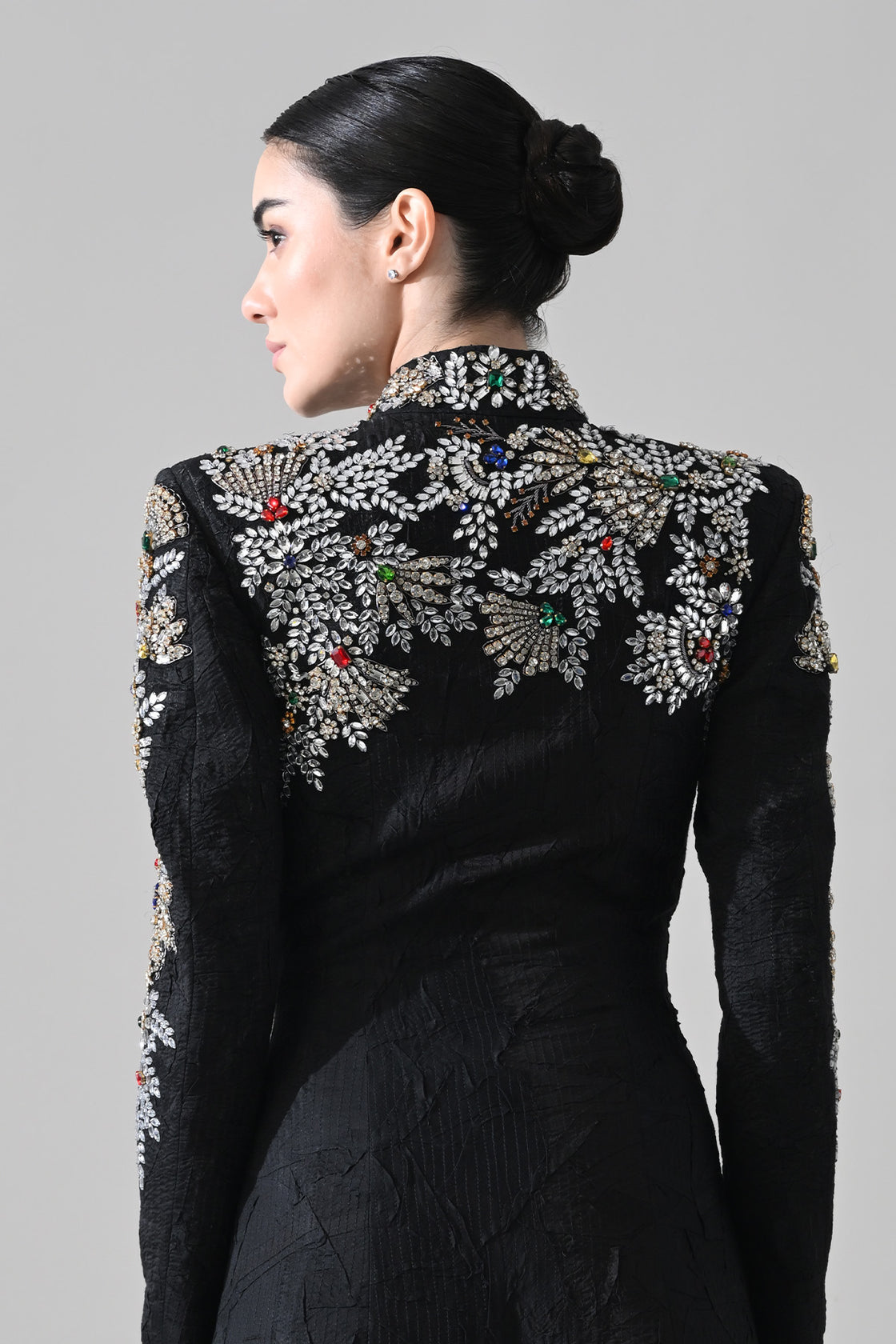 Noir Black Gown With Floral Embroidered Detail