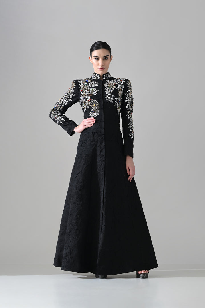 Noir Black Gown With Floral Embroidered Detail