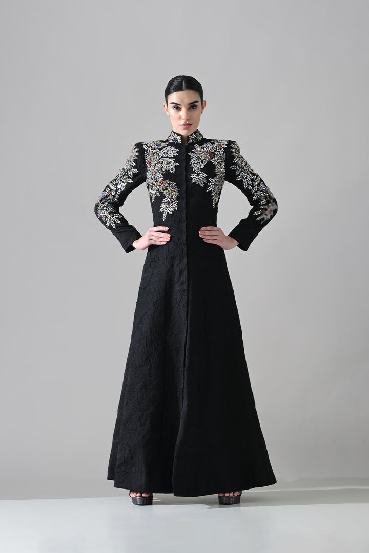 Noir Black Gown With Floral Embroidered Detail
