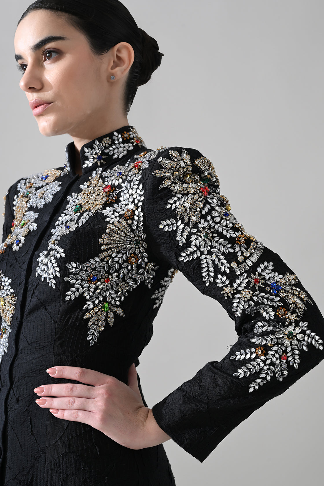 Noir Black Gown With Floral Embroidered Detail