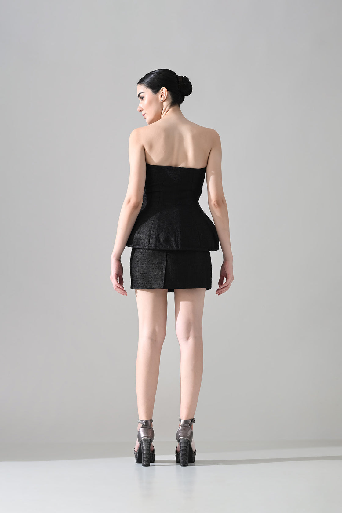 Midnight Strapless Peplum Dress With Jewel Embellishment