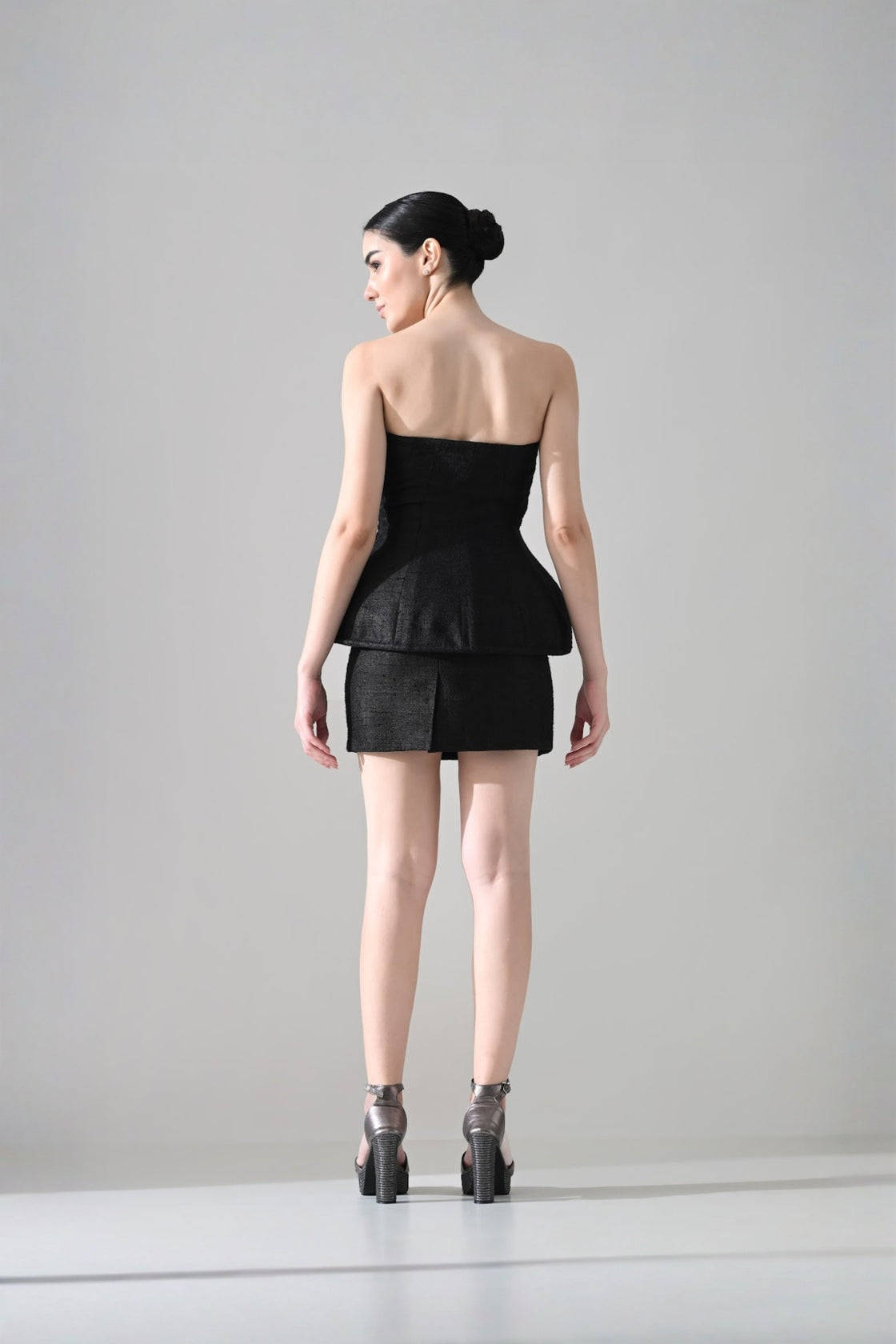 Midnight Strapless Peplum Dress With Jewel Embellishment