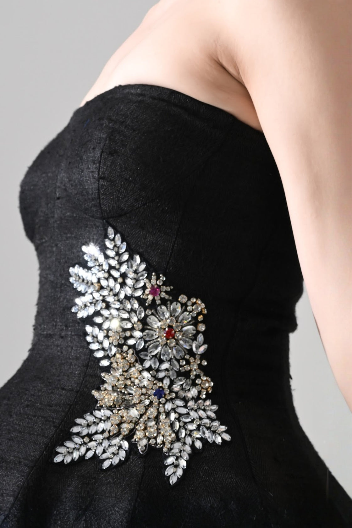 Midnight Strapless Peplum Dress With Jewel Embellishment