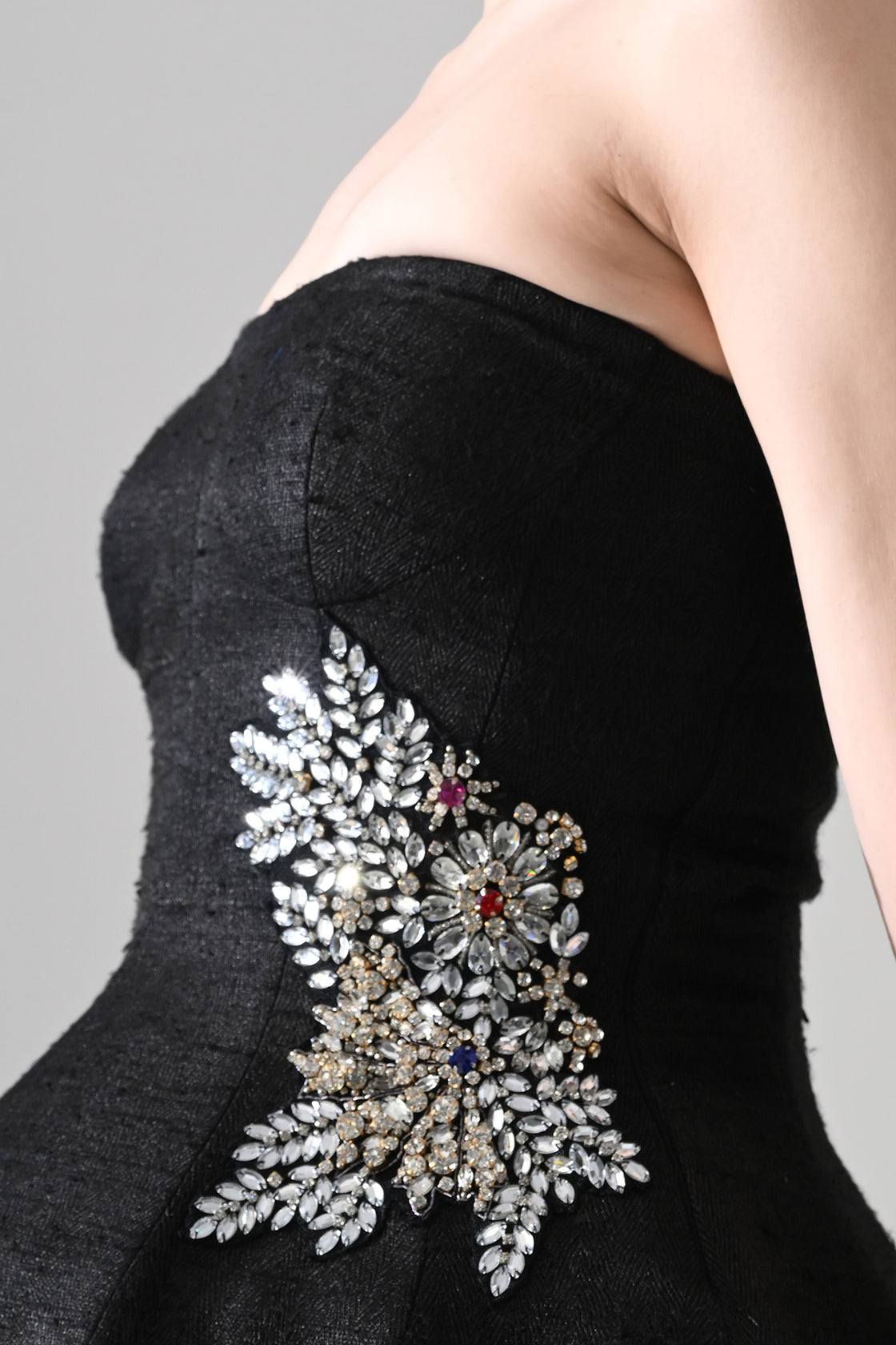 Midnight Strapless Peplum Dress With Jewel Embellishment