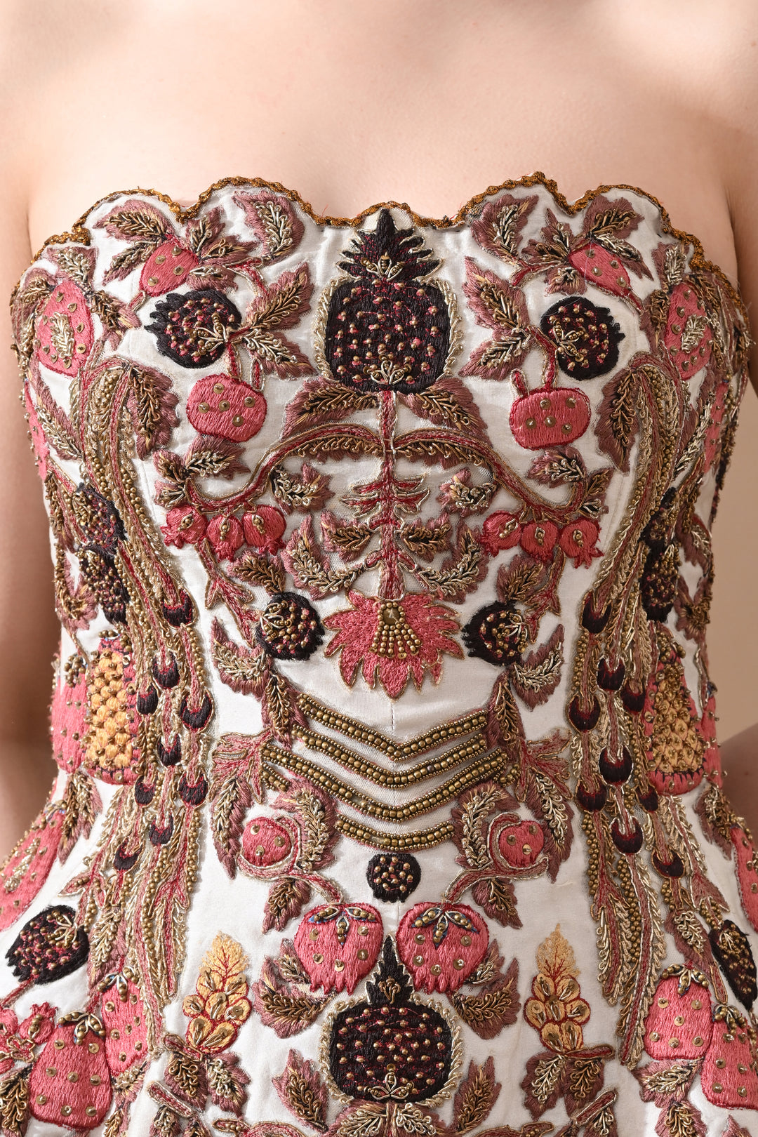 Soft Ivory Floral Embroidered Corset With Skirt