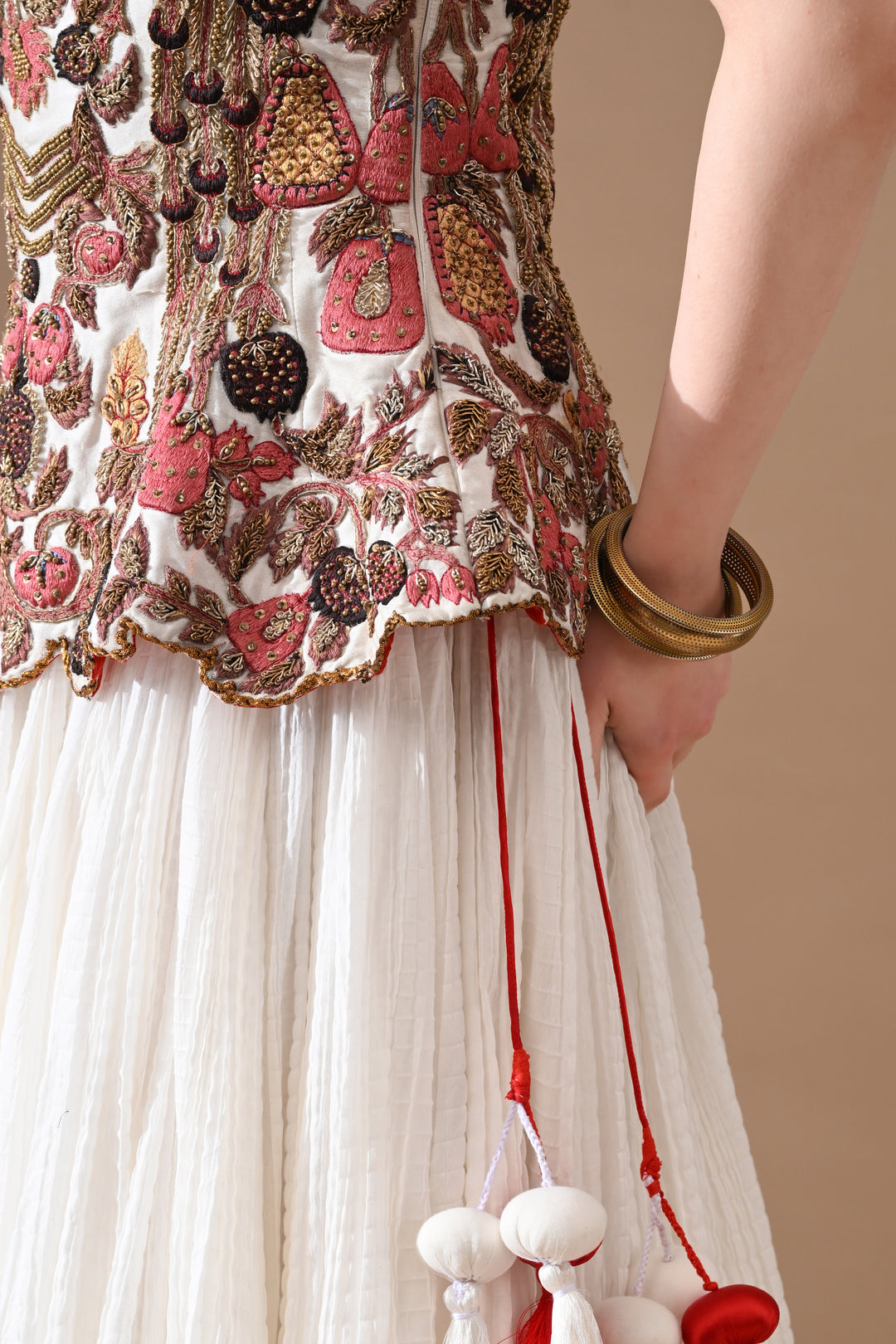 Soft Ivory Floral Embroidered Corset With Skirt