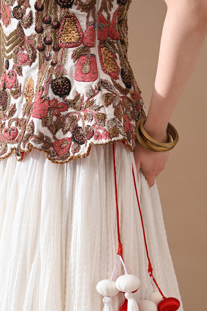 Soft Ivory Floral Embroidered Corset With Skirt