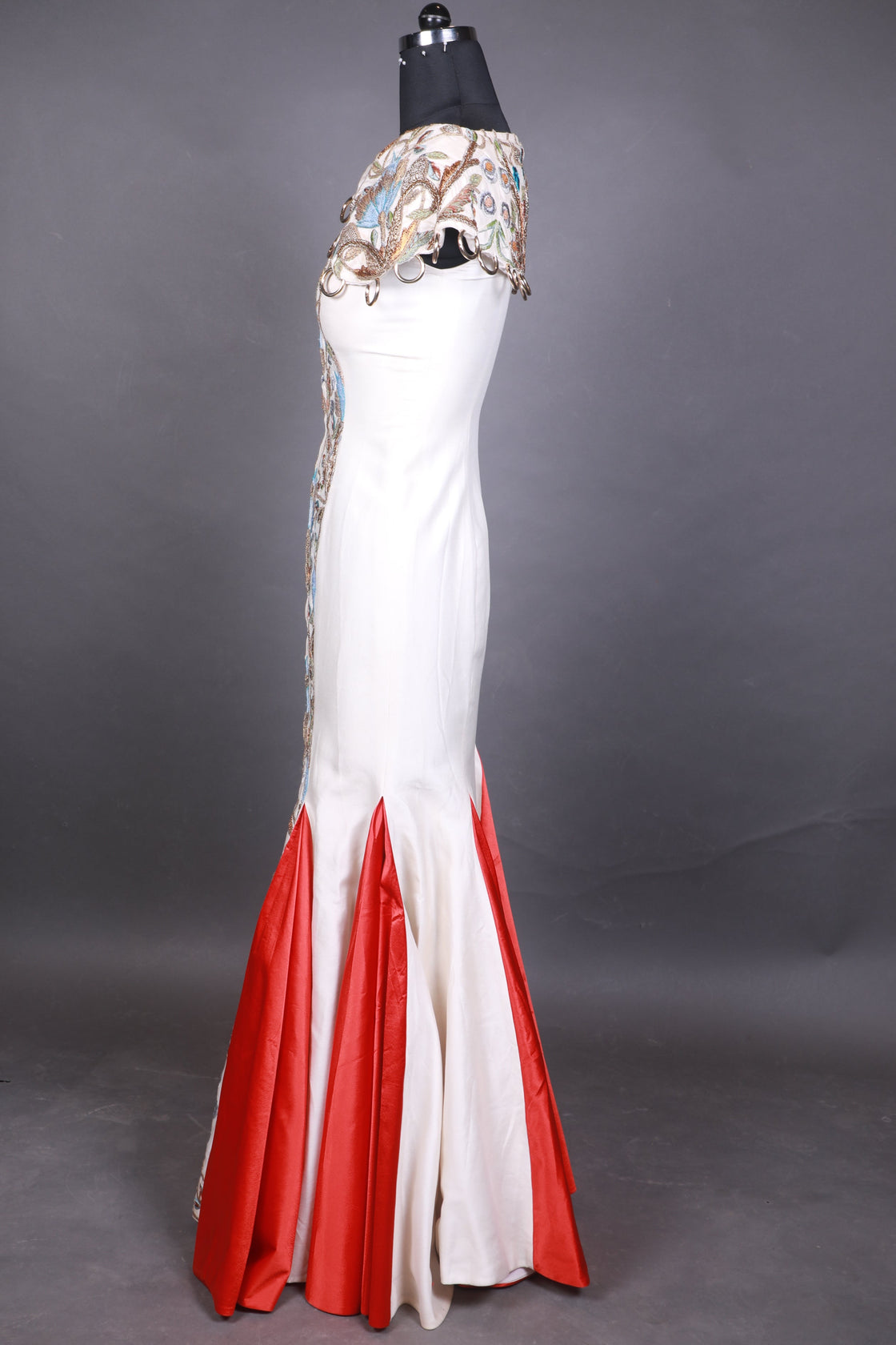 Panelled Cape Shoulders Embroidered Gown