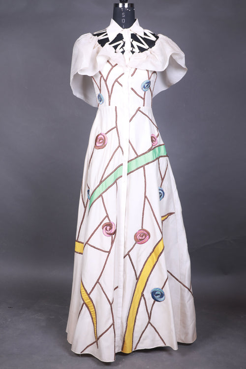 Colorful dress form on a gray background