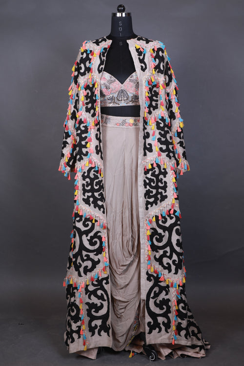 Decorative belt with intricate patterns on a gray background