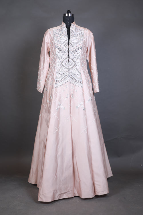 Lapel Collar Embroidered Gown