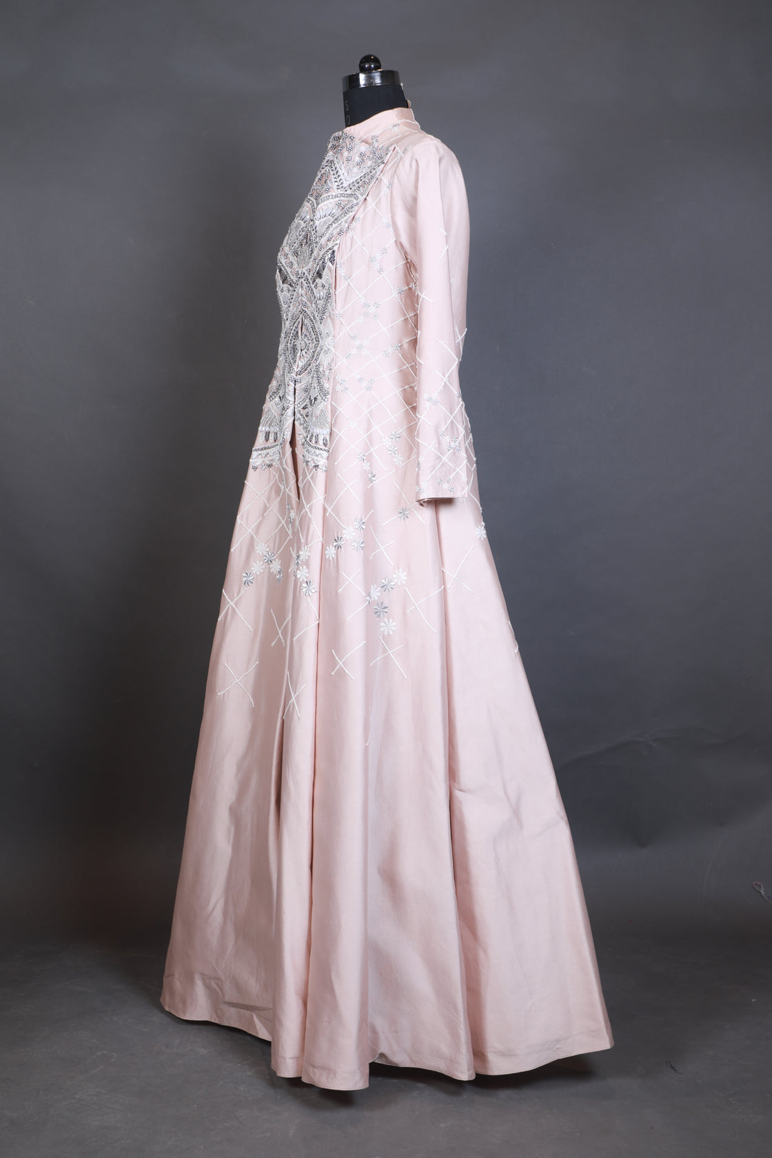 Lapel Collar Embroidered Gown