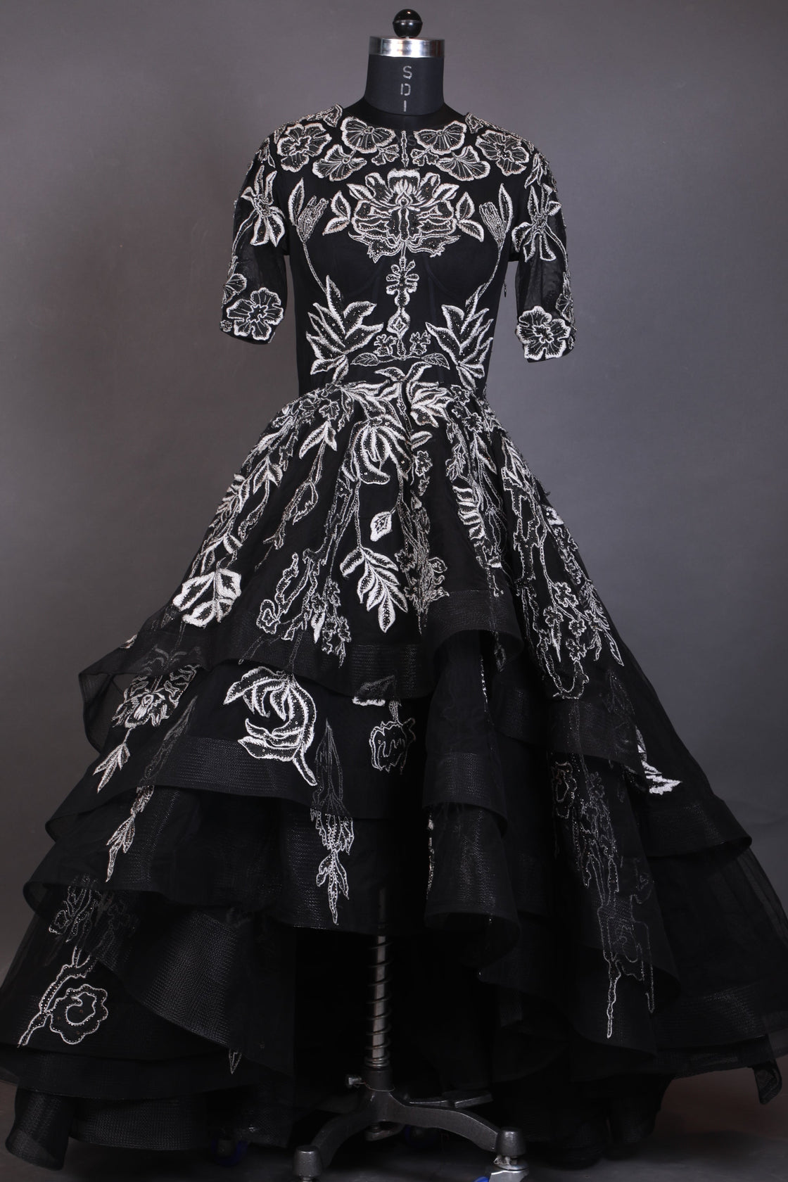 Midnight Ember Embroidered Gown