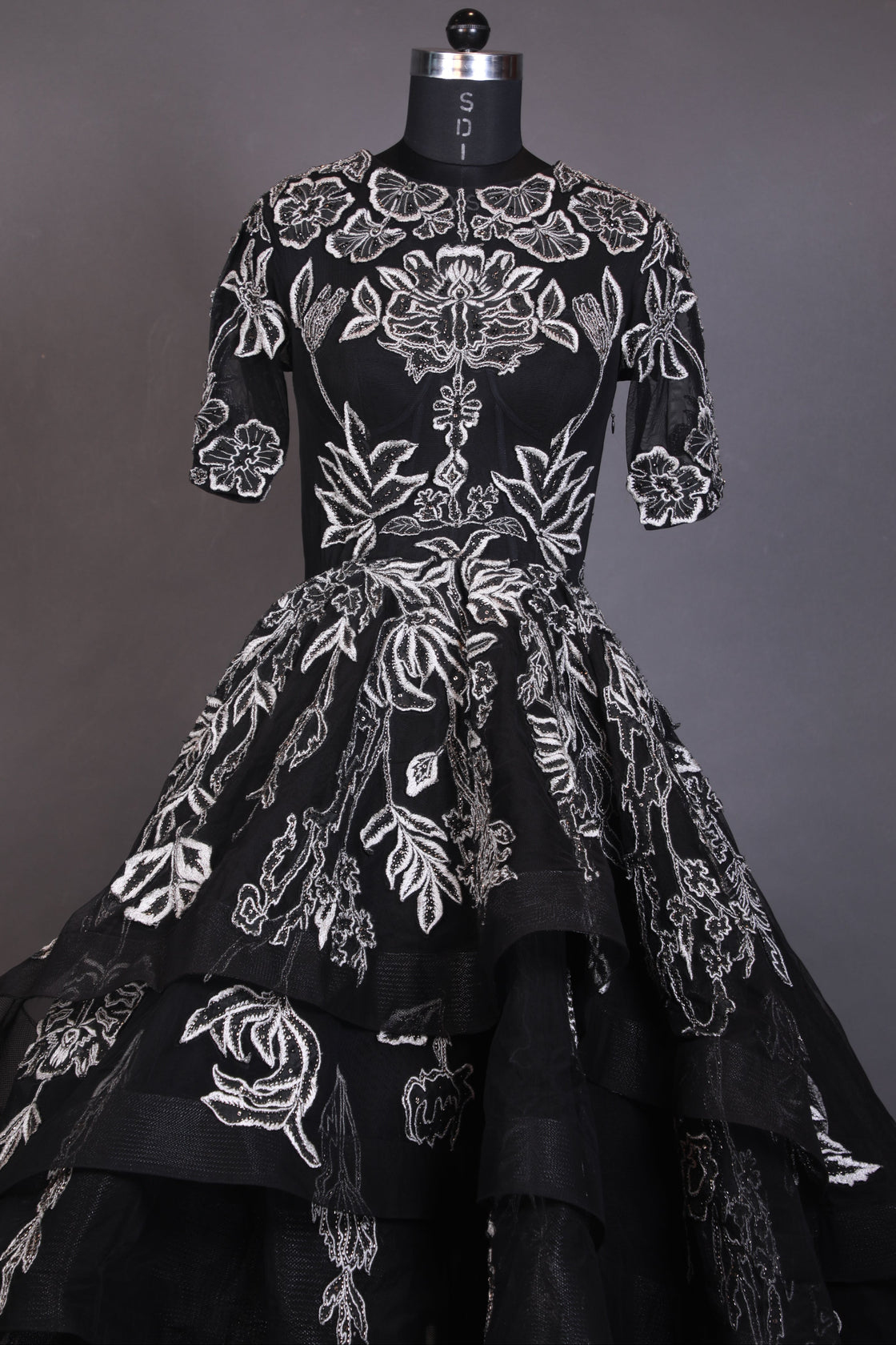 Midnight Ember Embroidered Gown