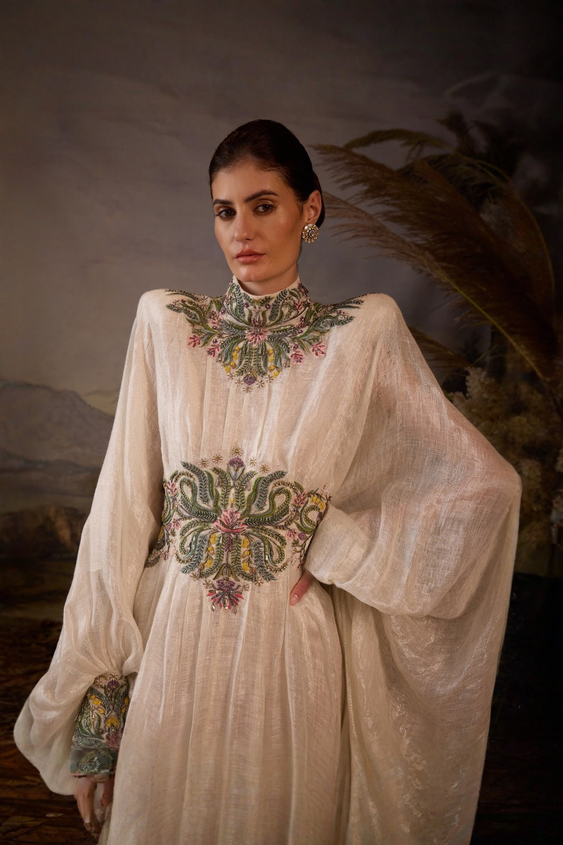 Ivory Celestial High Neck Kaftan