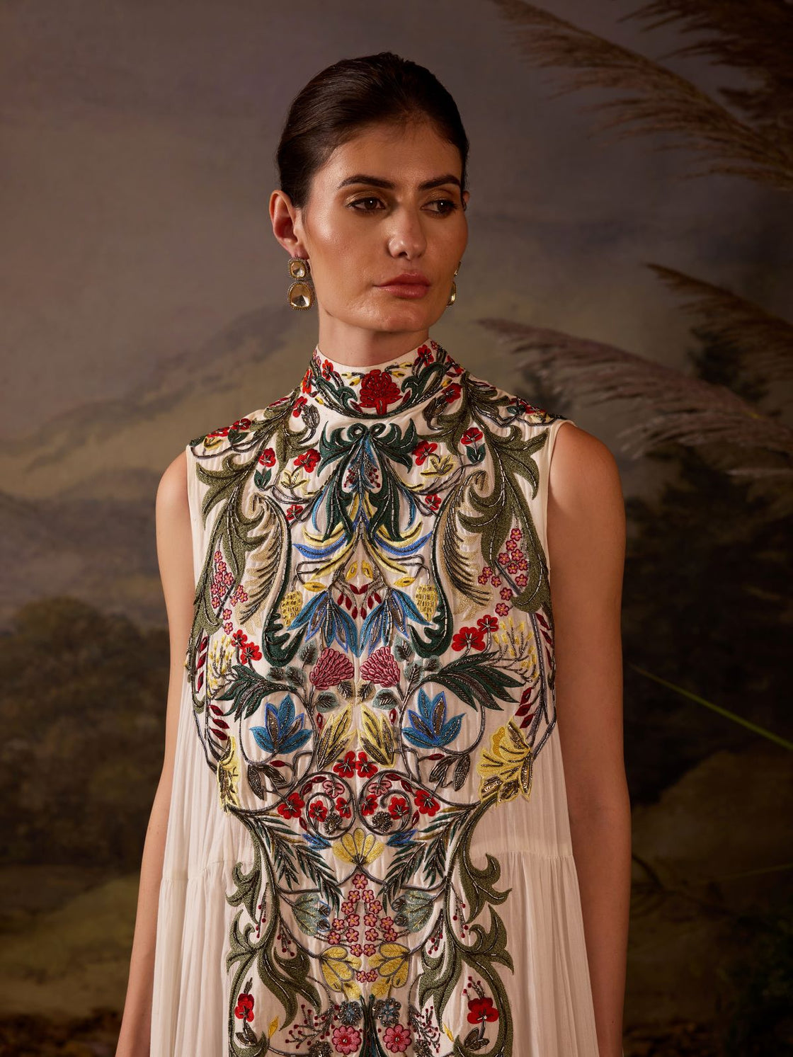 Embroidered High-Neck Maxi Dress