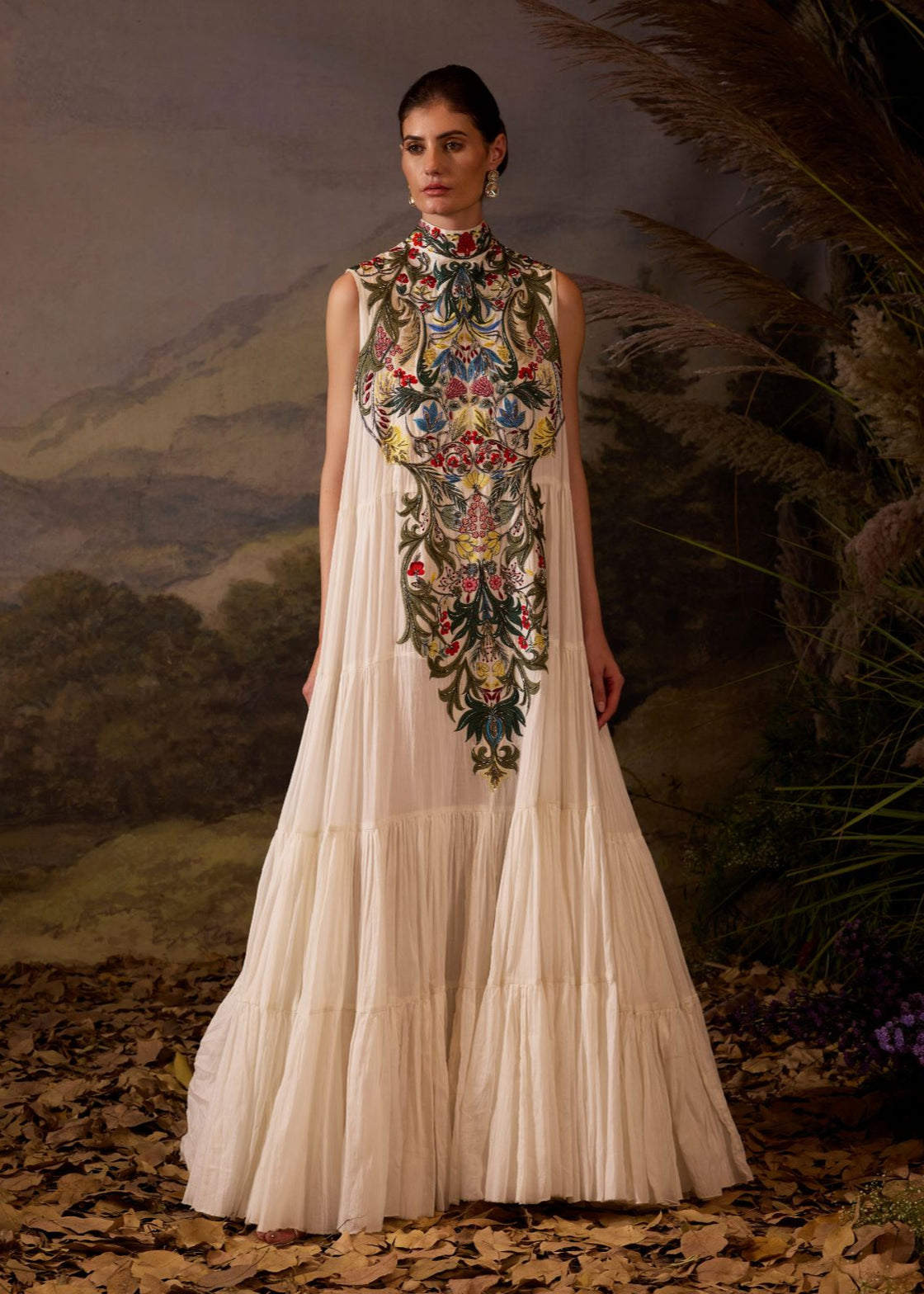 Embroidered High-Neck Maxi Dress