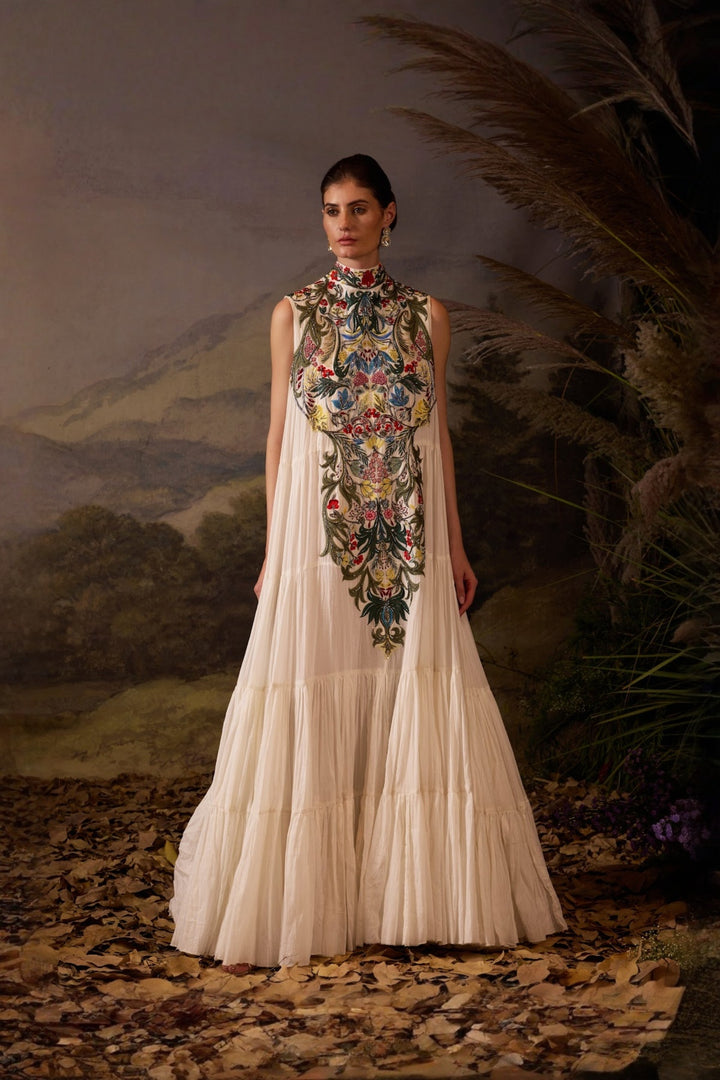 Ivory Bloom Embroidered Garden Tier Dress