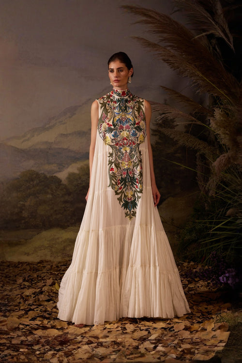 Ivory Bloom Embroidered Garden Tier Dress
