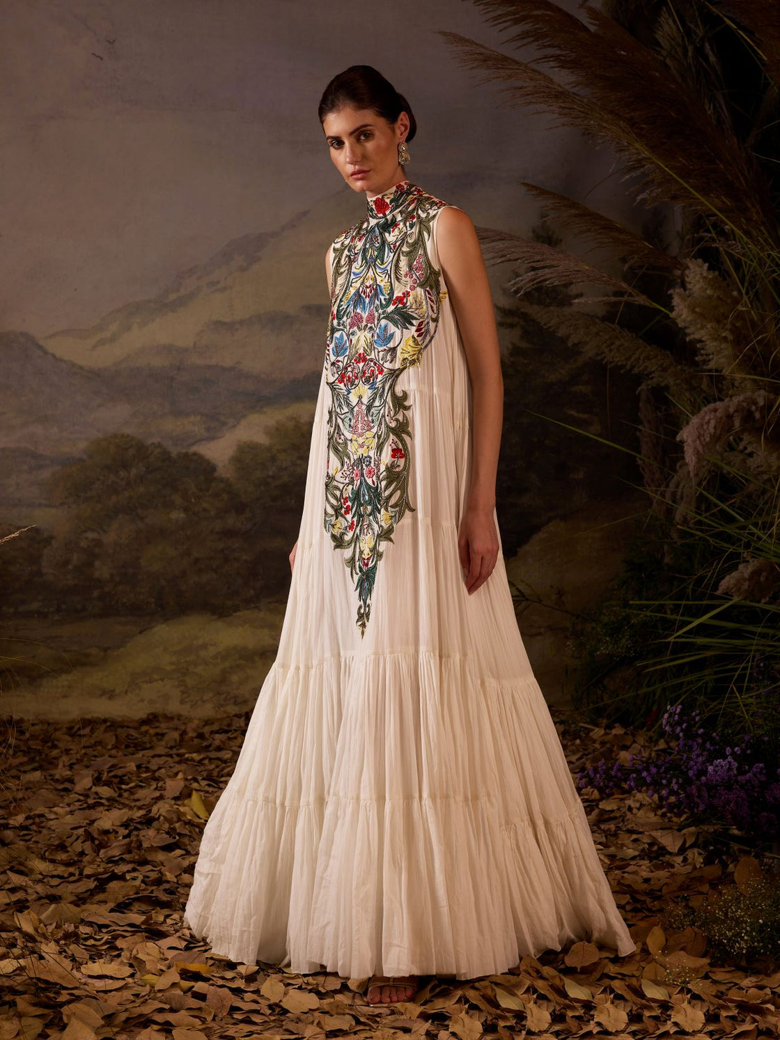 Embroidered High-Neck Maxi Dress