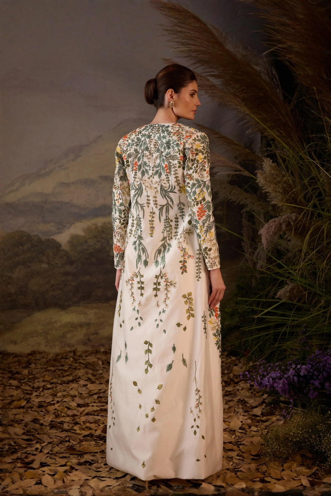 Ivory Botanical Appliqué Embroidered Jacket, Saree &amp; Bustier