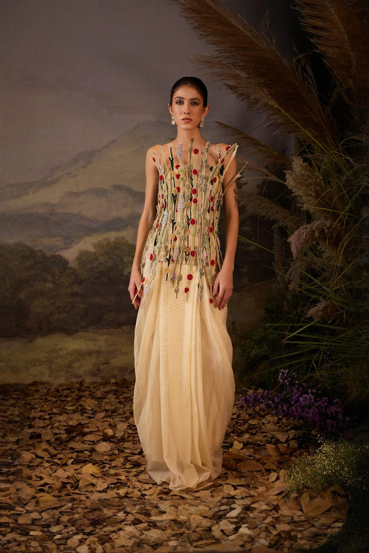 Ivory Bloomscape wired Corset &amp; drape Skirt