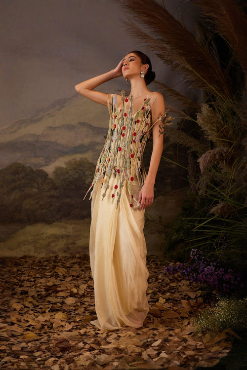 Embroidered Corset Drape Dhoti Skirt