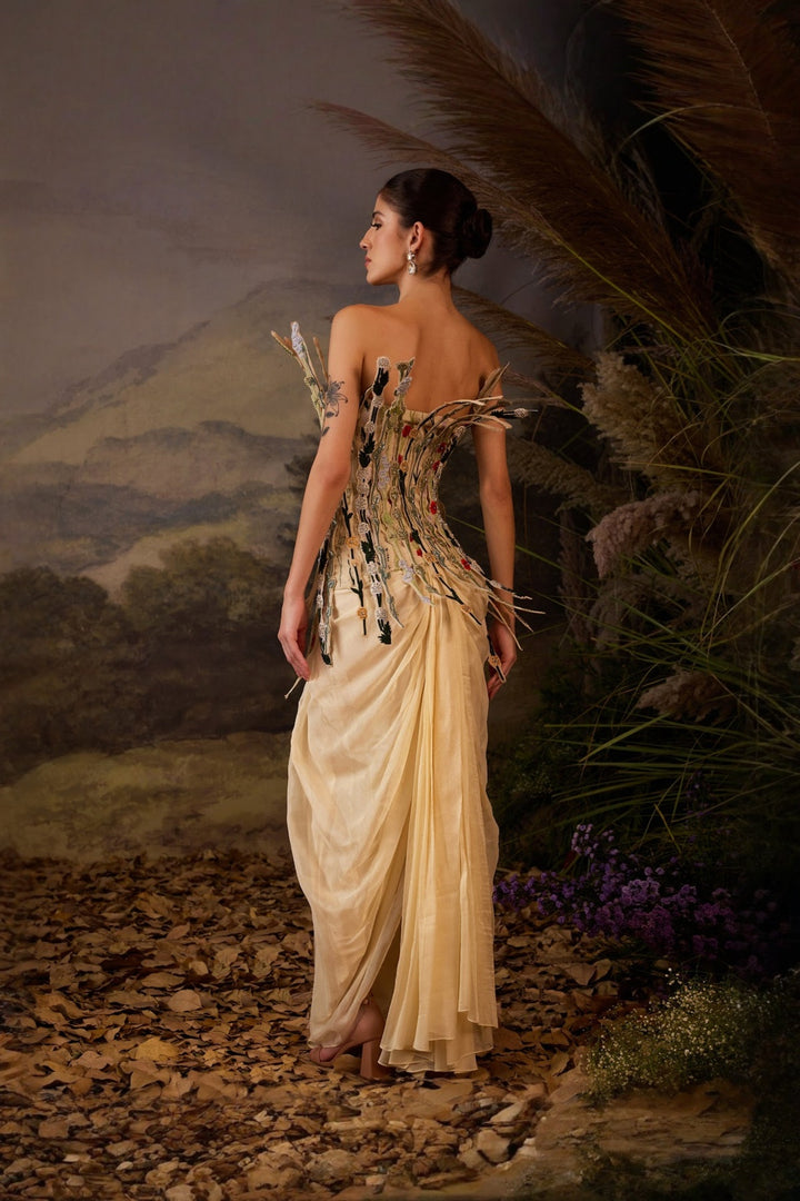 Ivory Bloomscape wired Corset &amp; drape Skirt
