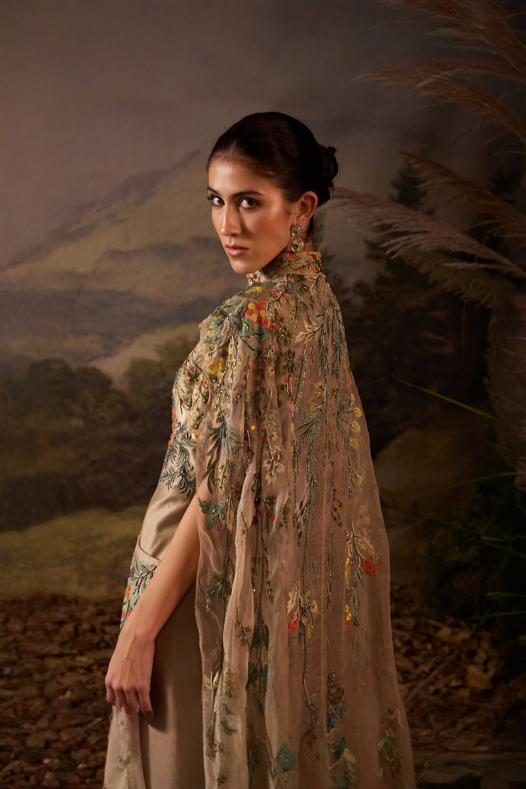 Ivory Enchanted Sage Garden Gown With Cape Attached