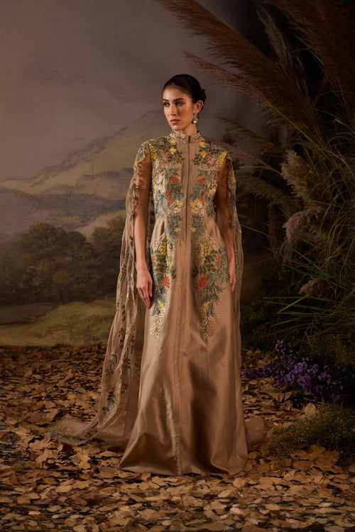 Ivory Enchanted Sage Garden Gown With Cape Attached