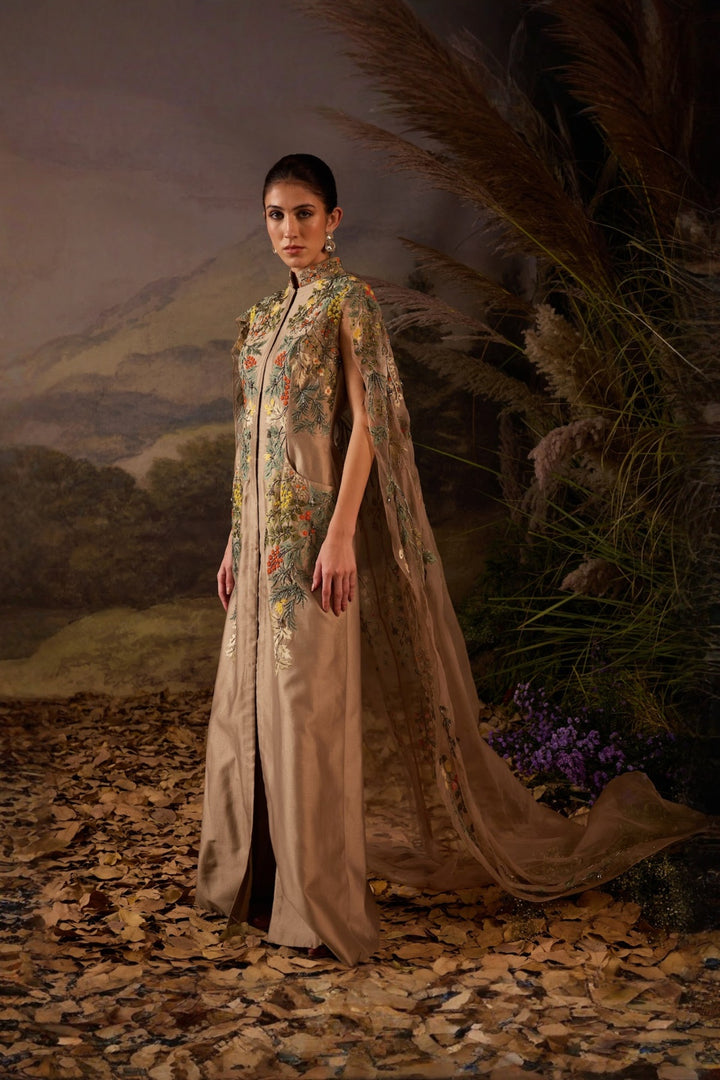 Ivory Enchanted Sage Garden Gown With Cape Attached