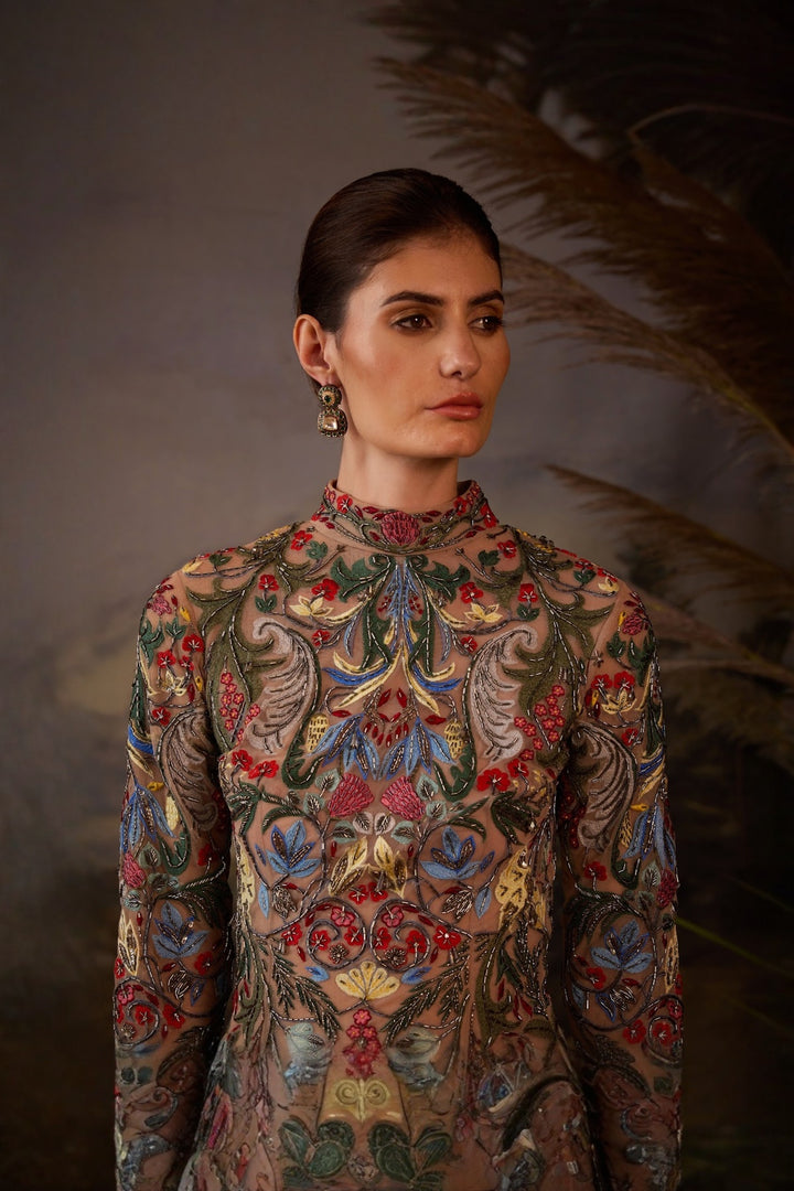Ivory Wildflower Garden Fully Embroidered Short Dress